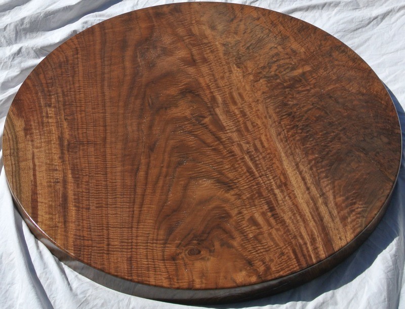 Custom 36″ Round Highly Figured Claro Walnut Crotch Table