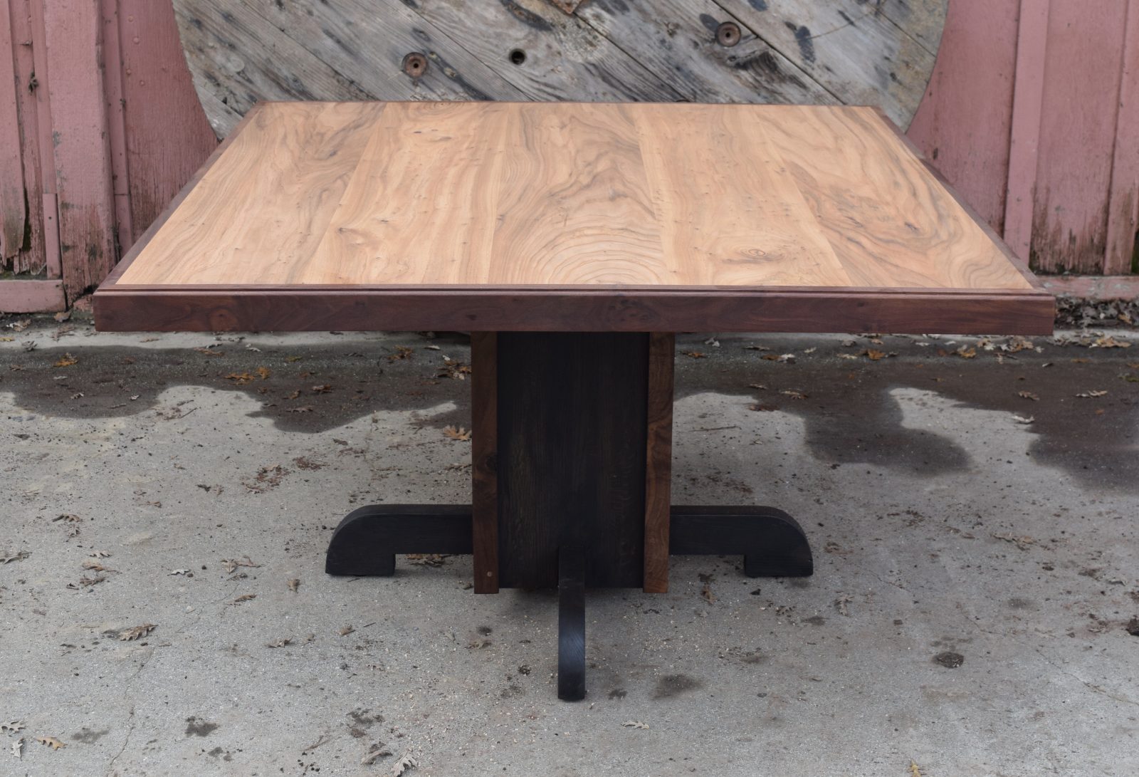 Beautiful Custom Elm and Walnut 52″x52″ Dining Table
