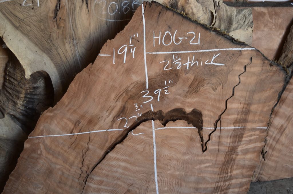 HOG21 Dry and Surfaced Curly Old Growth Redwood Slab Salvaging and