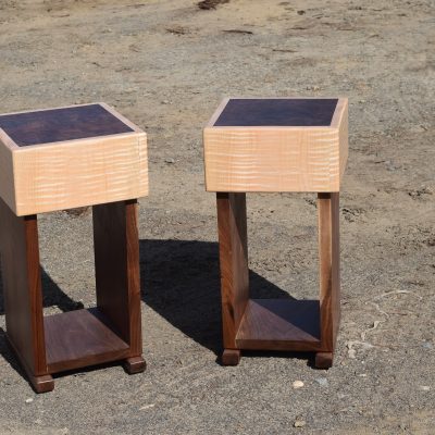 Custom Walnut and Figured Maple Side Tables