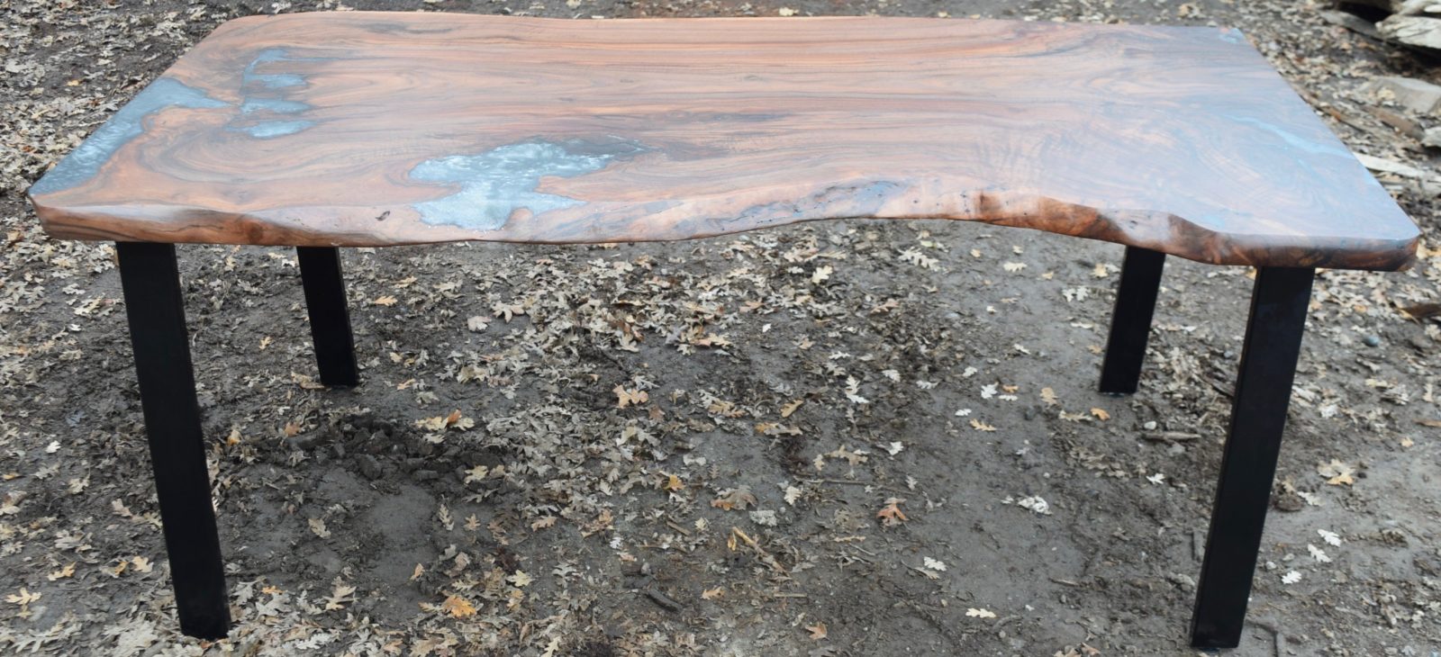 Custom Claro Walnut Dining Table with an Epoxy Pour Salvaging and