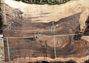 35396 Figured Bastogne Walnut Slab 68"x57"-47"x3 3/8" July 2021 - Image 2