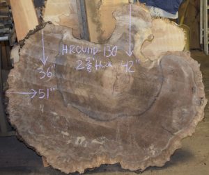 HROUND-130 Grafted Claro Walnut Burl Cookie Slab 51"x42"-36"x2 5/8" - Image 3