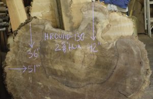 HROUND-130 Grafted Claro Walnut Burl Cookie Slab 51"x42"-36"x2 5/8" - Image 6