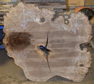 HROUND-131 Claro Walnut Burl Cookie Slab 52"x48"-41"x2 3/4"