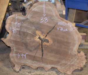 HROUND-135 Claro Walnut Round Cookie Slab 44”-38”x3”