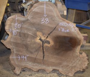 HROUND-135 Claro Walnut Round Cookie Slab 44”-38”x3” - Image 4