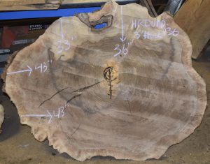 HROUND-136 Grafted English Claro Walnut Round Cookie Slab 43”-36”x3”