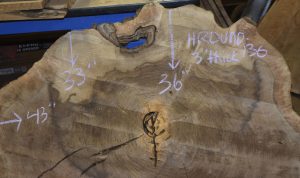 HROUND-136 Grafted English Claro Walnut Round Cookie Slab 43”-36”x3” - Image 3