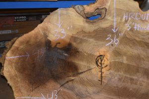 HROUND-136 Grafted English Claro Walnut Round Cookie Slab 43”-36”x3” - Image 5