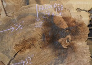 HROUND-138 Grafted English Claro Walnut Burl Round Slab 36”-28”x2 1/8” - Image 4