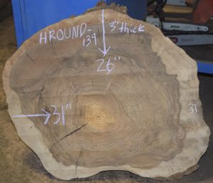 HROUND-139 Grafted English Claro Walnut Round Slab 31”x26”x3”