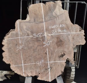 HWBS-68 Claro Walnut Burl Slab 50”x50”x2 1/4”
