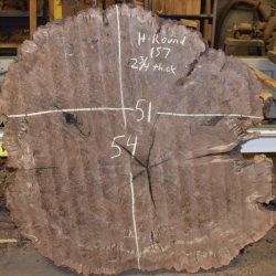 HROUND-157 Claro Walnut Burl Round 54”x51”x2 3/4”