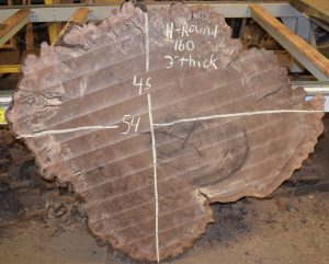 HROUND-160 Claro Walnut Burl Round 54”x45”x3”