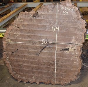 HROUND-159 Claro Walnut Burl Round 50”x49”x2 5/8”